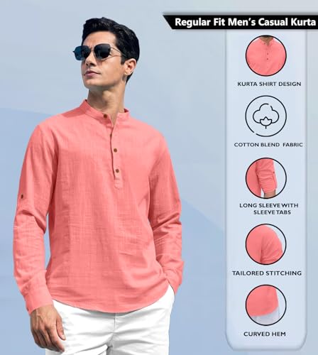 Image of Zombom Cotton Polyester Blend Solid Casual Regular Fit Mandarin /Chinese Collor Short Kurta for Men
