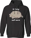Pusheen Mens The Cat So Lazy Can't Move Sweatshirt, Black, Size X-Large