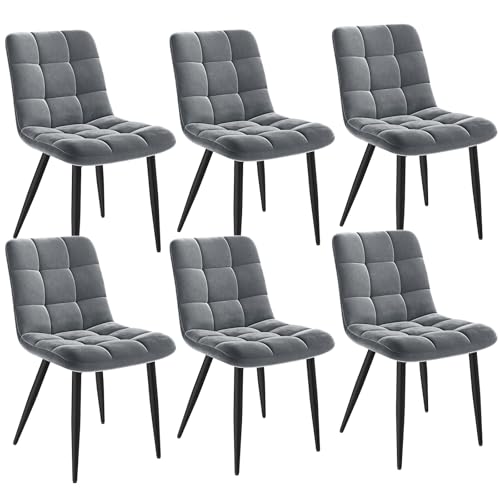 INRE Chaises de Salle à Manger,Lot de 6,Pieds en Métal,Pieds Réglables,Chaise tapissée,Dossier Ergonomique,Style Nordique,Gris Foncé
