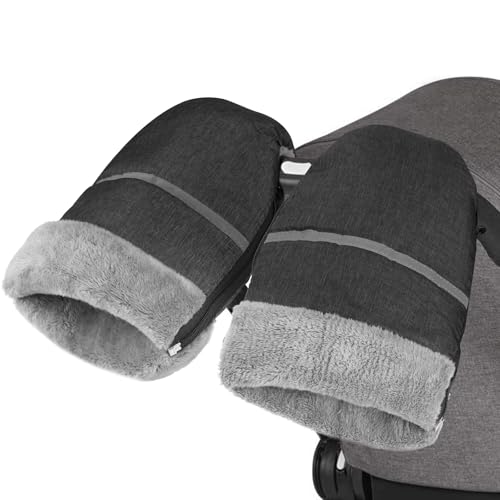 WD&CD Guantes de Silla para Paseo, Guantes Calientes para Cochecito, Guantes Carro Bebe Invierno de Anticongelantes Impermeables Gruesos con Cremallera, Cálidos para Todos los Cochecitos, Gris