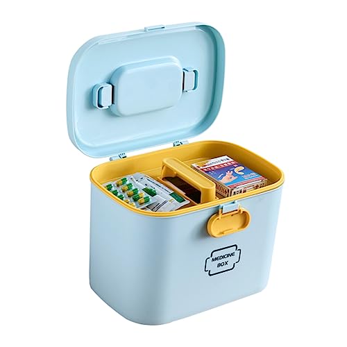 ERINGOGO First Aid Container Storage Case Blue Medicine Organizer with Portable Handle for Emergency Kits Multi Purpose Medicine Storage for Home Travel Outdoor Activities