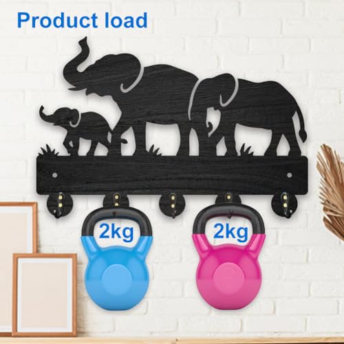 MAYJOYDIY Wood Elephant Family Coat Rack Wall Mount, Wild Animal Key Hangers 30×20cm - Image 4