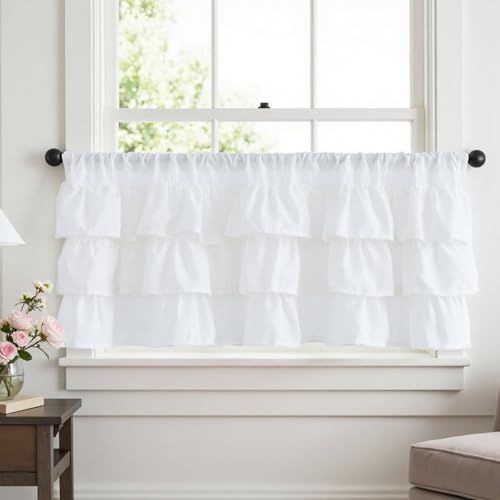 Vangao Rüschig Scheibengardinen Modern Küche Leinenoptik Weiß...