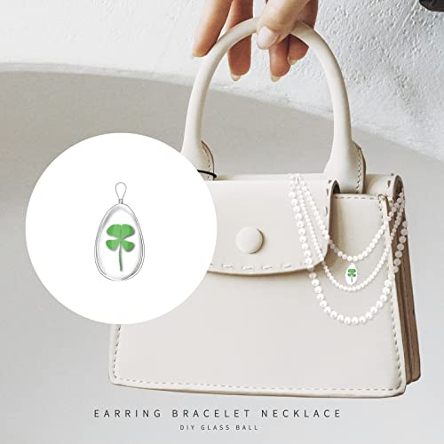 Yionzian 5Pcs Good Luck Lucky Charms Dried Pressed Flower Four Leaf Clover Charms Glass Beads Pendant For Jewellery Making Diy Necklace Keychain Earrings Crafting (Water Drop) #TOP3