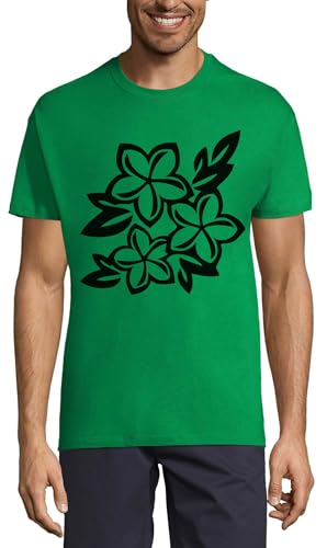 T-shirt homme en coton anti-déformation col rond vert kelly à motif floral