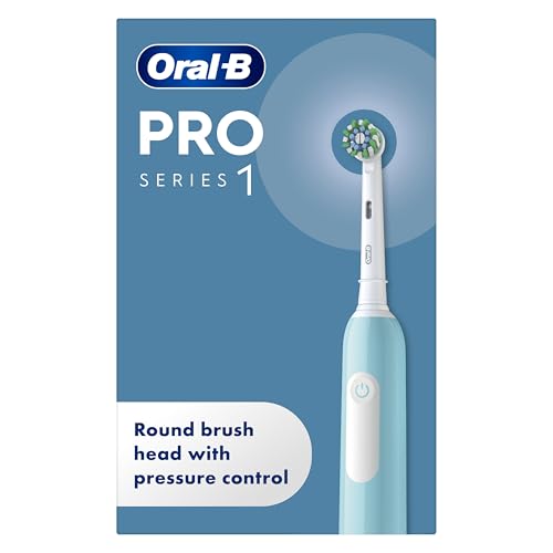 Oral-B Pro 1 Electric Toothbrushes Adults, Oral B Electric Toothbrush, With 3D Cleaning, 1 Toothbrush Head, Gum Pressure Control, 2 Pin UK Plug, Blue, Travel Electric Toothbrush