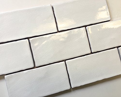3x6 White Crackled Ceramic Tile Subway Backsplash Wall