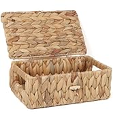 Moosky Wicker Shelf Baskets with Lid, Rectangular Storage Basket Bins with Handles Handwoven Home...