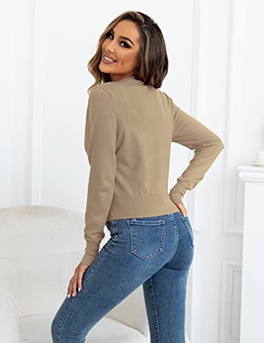 Ahlaray Women's Cropped Bolero Shrugs V Neck Button Down Cardigan Sweaters, Camel Heather, Large #TOP2