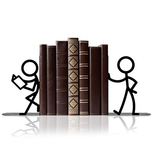 Image of Nymora Bookends With Stickman Design, Sturdy Decorative Book Ends for Home Shelves and Office