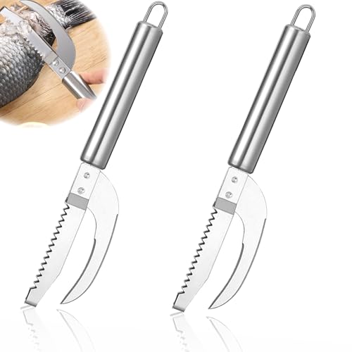 MAEXUS 2 Stück Fischentschupper,3 in 1 Fish Knife, 304 Edelstahl Fischschuppen Entferner,Profi Fisch Scaler Scrape,Fischschaber Küchenhelfer für Schneiden, Entschuppen und Ausnehmen Fischen