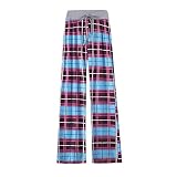 Pyjamahose Damen,Damen Weiche Bequeme Pyjamahose Lässig Locker Übergröße Hellblau Karierter Druck Stretch Kordelzug Schlafhose Weites Bein Loungehose Yogahose Home Loungewear,4XL