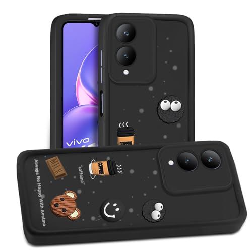 Image of AESTMO Back Case Cover for Vivo Y17s / Y28 Cover | Cute Fun Cartoon 3D Ball | Coffee Silicone Case | Full Body Protection | Camera Protection Back Cover for Vivo Y17s / Y28 (Black)