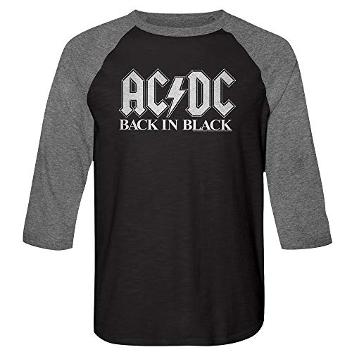 American Classics AC/DC Vintage Rock Band Music Group in Black Logo Adult 3/4 Raglan Sleeve T-Shirt - X-Large