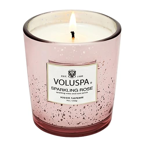 Voluspa Sparkling Rose Classic Glass Jar Candle, 9 oz, Coconut Wax Blend, Rose Scented Candles for Home, 60 Hour Burn Time, Poured in the USA, Candle Gifts for Women