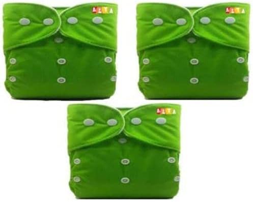 Elitify Solid Cloth Diapers for Babies, Washable Reusable, Adjustable (3 Green Diaper)
