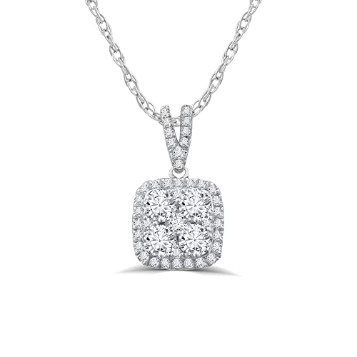 La Joya 1 1/2 Ct Tw Lab Grown Cluster Diamond Necklace For Women | Cushion Shaped Real 10K White Gold Diamond Pendant Necklace | Accompanied By An Adjustable Gold Chain #TOP15