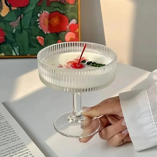 New Inning Set of 6 Crystal Glass Dessert Coupes Clear Ribbed Design Ideal for Ice Cream Pudding Parfaits or Drinks 4