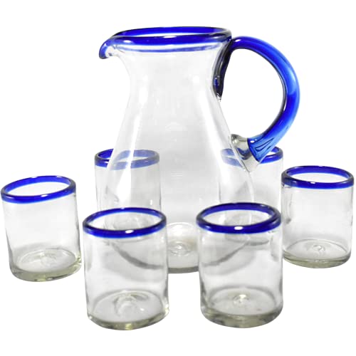 Set de 6 vasos de vidrio soplado con jarra