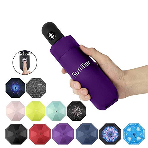 Sunifier Automatic Travel Umbrella Compact Mini Umbrella Windproof Folding Rain Umbrella Auto Open/Close Lightweight Small Umbrella