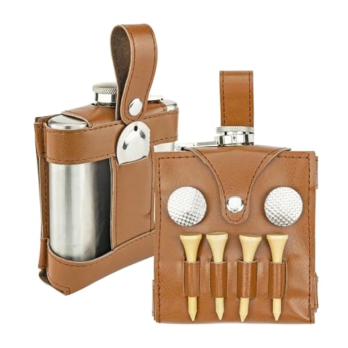 Product Image of the ALL IN ONE GOLF FLASK SET - Fairly Odd Novelties 6oz Flask Spot Markers Hardwood Golf Tees Divot Tool Father's Day Dad Gift