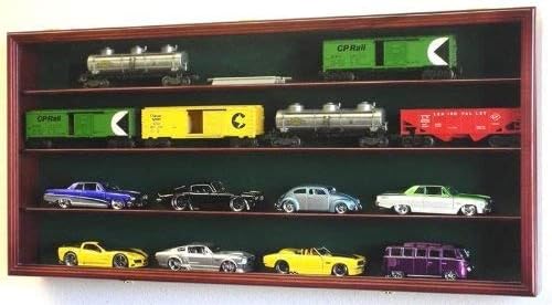 O Scale Train Display Case Cabinet Wall Rack w/ UV Protection- Lockable -Cherry