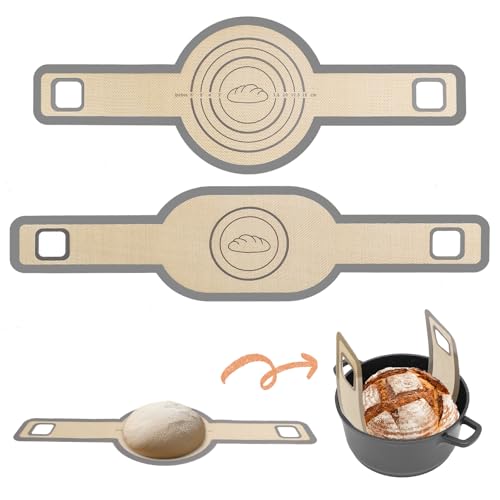 Juego de 2 Tapete Silicona Horno, Estera de Horneado Reutilizable, Para Hornos Holandeses, Antiadherente y Fácil de Limpiar, con Mango Largo, Alfombra Horno para Horno para Molde de Pan, Masa, Horno