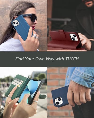 TUCCH Wallet Case for iPhone 13 Mini (5.4") 2021 5G, PU Leather Magnetic Folio Book Case with [RFID Blocking][Card Holders][Shockproof TPU][Viewing Stand] Compatible with iPhone 13 Mini, Dark Blue - Image 8