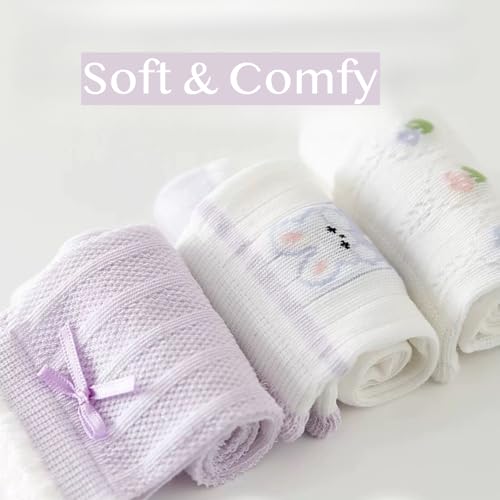 Girls' Cute Cotton Thin Summer Short Socks 5 Pairs, Cartoon Floral Animal Mesh Mid-Calf Ankle Socks for Baby Girls4