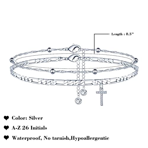 Image of Ursteel Ankle Bracelets for Women, 14K Gold Plated Dainty Layered Chain CZ Initial Anklets Summer Jewelry Gifts for Women