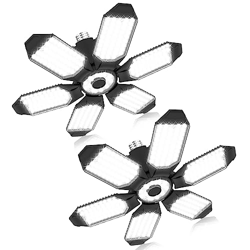 2-Pack Led Garage Lights, 200W 20000Lm Ultra Bright Shop Lights, 6500K Garage Led Lights Ceiling With 6+1 Deformable Panels, E26/E27 Led Light Bulbs For Garage, Workshop, Work Bench #TOP3