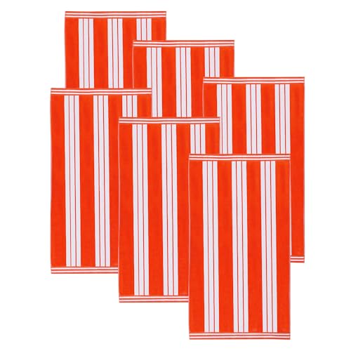 Superior Oversized Cotton Beach Towel Set of 6, Absorbent Towels for Bathroom, Beach, Pool, Swim, Adults, Kids, Vacation, Travel, Bath Sheet, Quick Dry Basics, Trip Essentials, Striped Decor, Coral