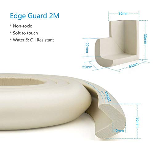 Vicloon Edge Protectors, 2 M Foam Safety Strip and 4 Corner Cushion Protector Set, Edge Corner Guards for Baby - Milky White