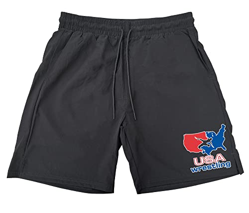 Men's Usa Wrestling Map F159 Black Athletic Nylon Running Workout Shorts Medium #TOP9