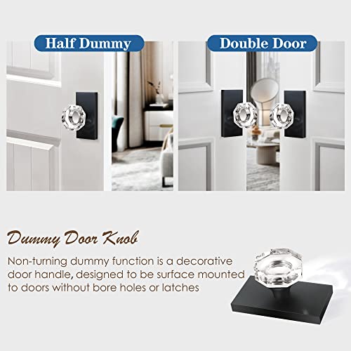 Hiemey Octagon Glass Crystal Half Dummy Door Knob Matte Black, No-Turning Bifold And Closet Door Knobs,2 Pack #TOP3