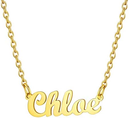 Custom4U Custom Name Necklace,Personalised Nameplate Jewellery Gifts for Women Girl Mum,Silver/Gold/Black,with 16+2''/40+5cm Chain,(with Gift Box)
