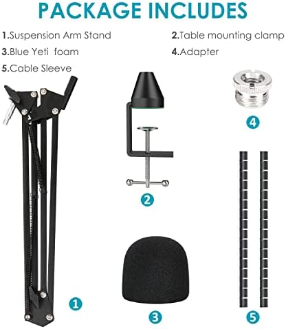 YOUSHARES Statyw mikrofonowy z piankową osłoną - Mic Boom Arm Stand Filtr pop kompatybilny z niebieskim mikrofonem Yeti