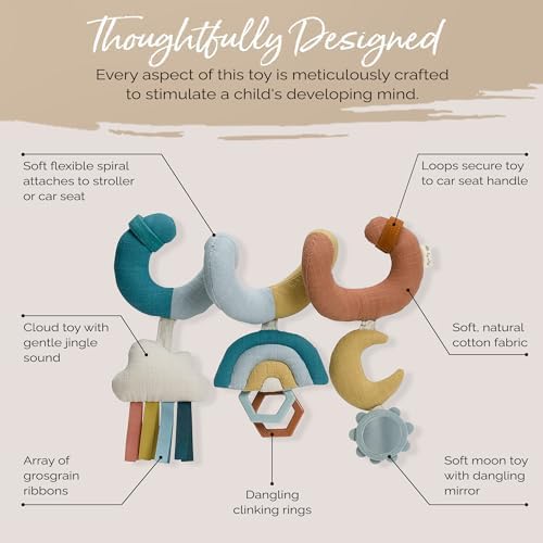Itzy Ritzy Spiral Car Seat & Stroller Activity Toy; Includes Clinking Rings, Mirror and Textured Ribbons; Rainbow
