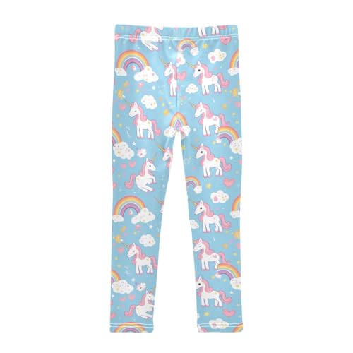 Cute Unicorns Rainbows Girls' Leggings Toddler Doodles White Stars Clouds Kids Yoga Pants Dance Active Tights 4T2