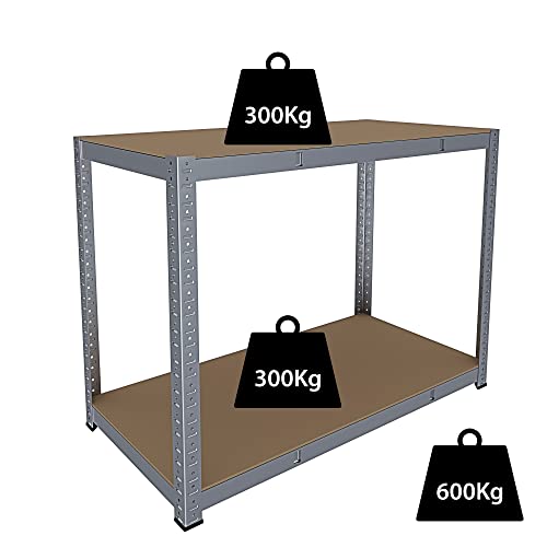 Banco Tavolo Da Lavoro Senza Bulloni In Acciaio Metallo e MDF Portata Fino a 600 Kg Con 2 Ripiani Regolabili Ideale Per Garage Officina Cantina Capannone Magazzino Design Modulare 87 x 120 x 60 cm
