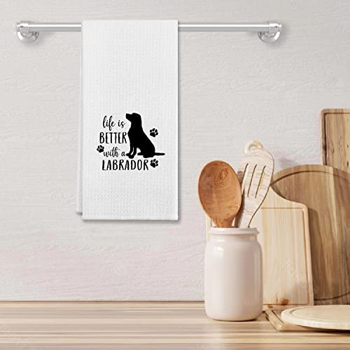 Life Is Better With A Labrador Dog Paws Kitchen Towels & Tea Towels, Dish Cloth Flour Sack Hand Towel For Farmhouse Kitchen Decor，24 X 16 Inches Cotton Modern Dish Towels Dishcloths，Dog Lovers Gifts #TOP2