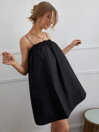 Image of OYOANGLE Women's Spaghetti Straps Sleeveless Loose Ruffle A Line Cami Short Dress with Pocket