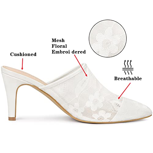 Allegra K Women's Lace Heels Sandals Mesh Floral Embroidered White Stiletto Heels Slide Mules - 8.5 M Us #TOP2