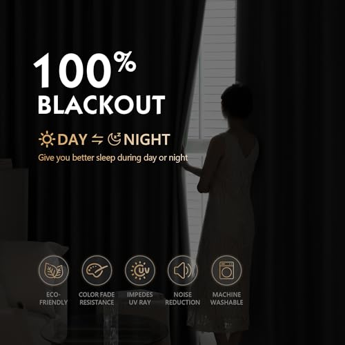 Image of FMFUNCTEX 100% Blackout Curtains for Bedroom, Olive Green Curtains 84 Inches Long Textured Thermal Insulated Curtains for Living Room Drapes, Black Out Drapery Grommet Room Darkening 2 Panels
