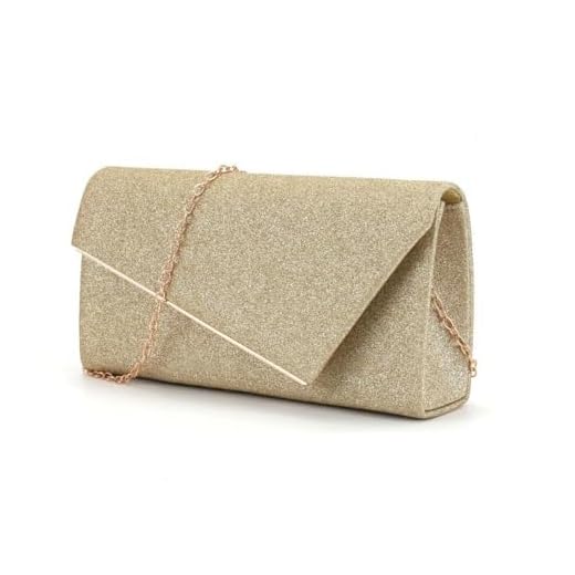 TOFBS Pochette Donna Elegante con Catena Classica Busta Glitterata Clutch Borsa Piccola da Sera Borsetta Tracolla Borsa Borse di Cocktail Festa Cerimonia Matrimonio Oro