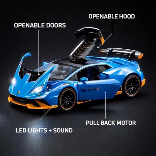 Image of Lamborghini Huracan STO 1:24 Scale Die-Cast Car Model White - Cofango Hood Opens Sound Light Openable Doors Pull-Back Alloy Supercar Collectible Toy