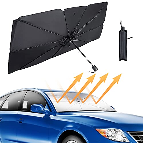 RUBY-Q Car Windshield Sun Shade Umbrella, Foldable Sunshades Parasol to Keep Your Vehicle Cool and Damage Free, Block Heat UV Rays Visor Protector, with a Storage Bag, Easy Use/Store, 55*30 inch