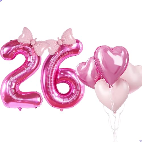 40 Inch Big Pink 26 Birthday Balloon for Women, Foil Mylar Helium Pink 26 Balloon Number for Girls 26th Birthday Decorations, Party Decorations Celebrations Party Supplies, Favors, Backdrops