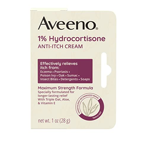 Image of Aveeno Maximum Strength 1% Hydrocortisone Anti-Itch Cream with Pure Oat Essence, Triple Oat Complex, Aloe & Vitamin E, for Itch, Rash & Redness Relief, 1 oz Pack of 2