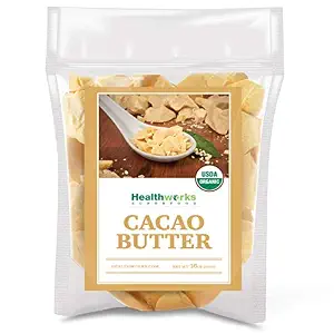 Healthworks Organic Cacao Butter - 16 Oz / 1 Lb - USDA Certified Organic, Unrefined, Non-GMO, Vegan, Keto, Sugar-Free